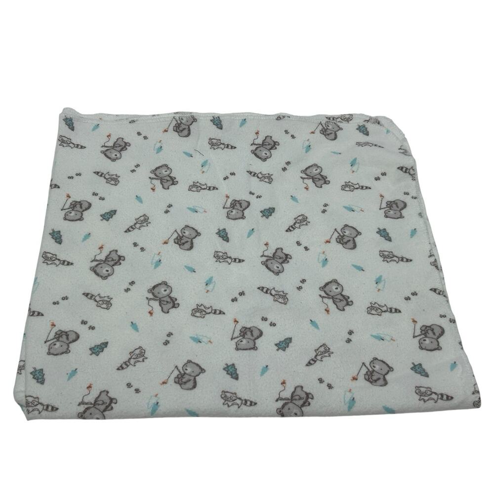 Trend Lab Bear Raccoon Fishing Trees Baby Blanket Cotton Flannel Receiving
